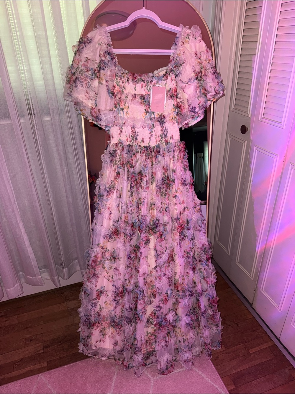 JessaKae Pink Floral Ruffle Maxi Dress